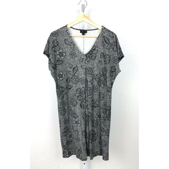 J. JILL Wearever S Floral Print Dress Stretch Jersey Knit Cap Sleeve Navy White - Picture 1 of 8